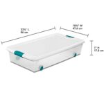 Sterilite 56 Qt Wheeled Latching Storage Box, Stackable Bin with Latch Lid, Organize Clothes, Blankets, Shoes Underbed, Clear with White Lid, 4-Pack
