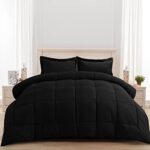 AMGUI Queen Comforter Set 3 Pieces – Goose Down Alternative with 2 Pillow Shams – Extra Thick – Soft and Comfortable – Machine Washable (Queen,Black)