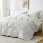 BPC Feather Comforter King Size, Filled with Feather and Down, All Season White Duvet Insert, Luxury Hotel Bedding Comforter with Ultra Soft Cotton Blend Cover and 4 Corner Loop Tabs, 106″x90″