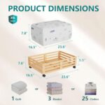 WISUCART Bamboo Under Bed Storage Containers- Underbed Organizer with Wheels with Large Dust Bag,Sturdy Wood Rolling Under the Bed Shoe Storage Organizer Drawer 2 Packs (Nature)