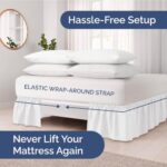 Wrap Around Dust Ruffle Bed Skirt – White – for King Size Beds with 15 Inch Drop – Easy Fit Elastic Strap – Adjustable Pleated Bedskirt w/Brushed Fabric – Wrinkle Free – for Women, Men, Kids & Teens