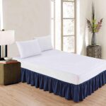 Sheets & Beyond Wrap Around Solid Microfiber Luxury Hotel Quality Fabric Bedroom Gathered Ruffled Bedding Bed Skirt 14 Inch Drop (Twin, Navy)