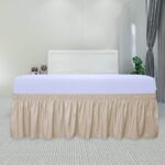 PureFit Wrap Around Ruffled Bed Skirt with Adjustable Elastic Belt – 18 Inch Drop Easy to Put On, Wrinkle Free Bedskirt Dust Ruffles, Bed Frame Cover for Queen, King and C-King Size Beds, Beige