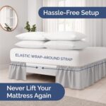 Wrap Around Dust Ruffle Bed Skirt – Light Grey – for Queen Size Beds with 15 Inch Drop – Elastic Strap – Adjustable Pleated Bedskirt with Brushed Fabric and Wrinkle Free – For Women, Men, Kids & Teens