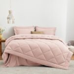 Love’s cabin Twin Comforter Set Pink, 5 Pieces Twin Bed in a Bag, All Season Twin Bedding Sets with 1 Comforter, 1 Flat Sheet, 1 Fitted Sheet, 1 Pillowcase and 1 Pillow Sham