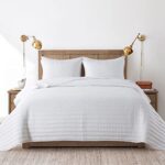 ROARINGWILD White Queen Size Quilt Bedding Sets with Pillow Shams, Full Lightweight Soft Bedspread Coverlet, Quilted Blanket Thin Comforter Bed Cover for All Season, 3 Pieces, 90×90 inches