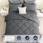 HEVUMYI Queen Comforter Set 7 Pieces, All Season Reversible Bed in a Bag Queen, Ultra Soft Queen Bedding Sets with Grey Comforter, Flat Sheet, Fitted Sheet, Pillowcases, Pillow Shams (Dark Gray,Queen)