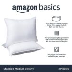 Amazon Basics Down Alternative Bed Pillow, Medium Density for Back and Side Sleepers, Standard, 26 x 20 Inch – Pack of 2, White