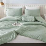 Litanika King Size Comforter Set Sage Green, 3 Pieces Boho Bed Lightweight Summer Solid Bedding Comforters & Sets, All Season Fluffy Bed Set Quilt Blanket (104x90In Comforter & 2 Pillowcases)
