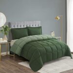 HIG 3pc Green Down Alternative Comforter Set Queen Size – All Season Reversible Comforter with Two Shams – Quilted Duvet Insert with Corner Tabs – Box Stitched – Breathable, Soft, Fluffy