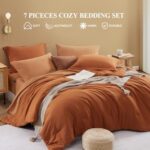WRENSONGE Terracotta Queen Comforter Set, 7 Pieces Soft Microfiber Comforters Queen Size with Fitted Sheet, Flat Sheet, 2 Shams, and 2 Pillowcases- Burnt Orange Warm Bedding Sets Queen for All Season
