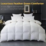ELNIDO QUEEN Goose Feather Down Comforter Queen Size – White Down Duvet Insert – Luxurious Fluffy Hotel Style Bedding Comforter – 100% Cotton Cover All Season Medium Warmth – Queen Size(90×90 Inch)