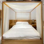 Linentalks Ivory Canopy Bed Curtains for Queen & Full Bed, Cream Sheer Bed Canopy Scarf, Scarf Valance Canopy Bed Drapes, Four Post Bed Canopy Drapes, Canopy Bed Scarf 1 PC 52X228 Tulle Ivory Canopy
