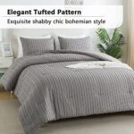 Andency Silver Grey Queen Size Comforter Set, 3 Pieces Boho Striped Tufted Bedding Comforters & Sets for Queen Bed, Soft Cozy Lightweight Fluffy All Season Bed Set for Boys Men Adults