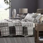 Bedspread Set King Size Quilt Set Plaid Bed Spread Coverlet Black White Grey Plaid Patchwork Stripe Modern Quilt Bedspread Bedding Soft Lightweight Reversible Home Bedding Mens Quilts for King Bed