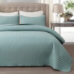ACCOTIA Twin Quilt Set Aqua Blue Bedspread 2 Piece – Lightweight Microfiber Coverlet for All Season with 1 Pillow Sham (Aqua Blue, Twin)