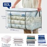 MKOKYD 80L Clear Large Storage Bag, Clothes Storage Containers for Organizing Closet, Bedroom, Underbed, Comforters, Clothing, Blankets, Pillow, Foldable Organizer with Sturdy Handle and Zippers (6)