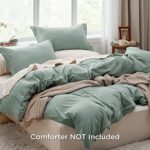 Bedsure Sage Green Duvet Cover Queen Size – Soft Prewashed Queen Duvet Cover Set, 3 Pieces, 1 Duvet Cover 90×90 Inches with Zipper Closure and 2 Pillow Shams, Comforter Not Included