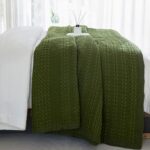 Sanracie 100% Cotton Waffle Weave Quilt Set King Size(110″x98″)-Olive Green Quilted Bedspread Sets,3Pcs Soft Boho King Quilt Bedding Set, Farmhouse Shabby Vintage Chic Bedding Quilt