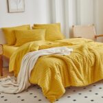 WARMDERN King Comforter Set Yellow Boho Stripe Comforter Lightweight Microfiber Down Alternative Comforter Tufted Bedding Set 7 pcs for All Season (Yellow-1,King)