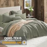 Geniospin Queen Comforter Set – 7 Pieces Comforter Queen Size, Solid Bedding Set for All Season, Textured Bed in a Bag with Sheets, Pillowcases and Shams (Sage Green, 90”x90”)