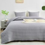 DECMAY Gray Queen Quilt Bedding Sets with Pillow Shams,Soft Warm Stitching Reversible Bedspread Thick Coverlet(260g Filling),Lightweight Bed Quilt Comforter Set for All Season,3 Pieces