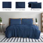 Mueller Ultratemp King Size Sheets Set, Super Soft 1800, 6 Piece, Deep Pocket up to 16″ Bed Sheets, Transfers Heat, Breathes Better, Hypoallergenic, Wrinkle, Navy