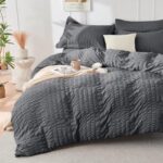 HYMOKEGE 7 Piece King Size Comforter Set Seersucker, All Season Luxury Bed in a Bag for Bedroom, Bedding Set with Comforters, Sheets, Pillowcases & Shams, Dark Grey