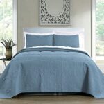 Quilt Set King/Cal King/California King Size Ash Blue – Oversized Bedspread – Soft Microfiber Lightweight Coverlet for All Season – 3 Piece Includes 1 Quilt and 2 Shams, Geometric Pattern
