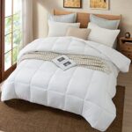 Dorrin Nessin Queen Size Down Alternative Comforter All Season Duvet Insert(White,90×90)-Ultra Soft Double Brushed Microfiber Quilt Cover, Classic Box Stitched with 8 Corner Tabs