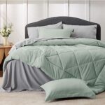 Bedsure Sage Green Queen Comforter Set – 7 Pieces Reversible Bed Set Sage Green Bed in a Bag Queen with Comforters, Sheets, Pillowcases & Shams, Queen Bedding Sets