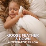zibroges Goose Feather Bed Pillow for Sleeping, Hotel Down Pillows Queen Size Set of 2, Soft 600 Thread Count Cotton Cover, Fluffy Support Surround Fill Polyester for Back, Stomach, Side Sleepers