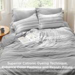 Bedsure Queen Comforter Set 7 Pieces, Grey White Striped Comforter for Queen Size Bed Reversible, Cationic Dyeing Bed in a Bag with Comforter, Sheets, Pillowcases & Shams