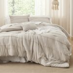 Bedsure Beige Queen Comforter Set – 4 Pieces Pinch Pleat Bed Set, Down Alternative Bedding Sets for All Season, Includes 1 Comforter, 2 Pillowcases, and 1 Decorative Pillow