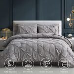 Maple&Stone Queen Comforter Set – 7 Pieces Pintuck Bed in A Bag Queen Pleat Pinch – Comforters Queen Size – Comforter Set with Flat Sheet, Fitted Sheet and Pillowcases & Shams, Grey
