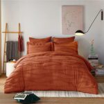 Gemarwel Brunt Orange Boho Comforter Sets Queen Size – 3 Piece Bohemian Shabby Chic Farmhouse Queen Bedding Sets, Jacquard Comforter Queen Set with 2 Pillow Sham (Rust, 92×90 inches)