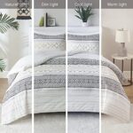 Hyde Lane Farmhouse Bedding Comforter Sets King, Ivory Boho Bed Set,Cotton Top with Modern Neutral Style Clipped Jacquard Stripes, 3-Pieces Including Matching Pillow Shams (104×90 Inches)