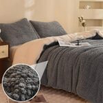LLanCL 3D Jacquard Design Comforter Set, Ultra-Soft Warm Queen Size Sherpa Fur Plush 3-Pieces Sets Luxury Cozy Bedding with 2 Pillowcases (90″x90″, Grey)