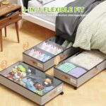 LESHZHEN 2 Pack Under Bed Storage Containers with Wheels, Dividers & Clear Lids, Underbed Storage Box for Clothes, Toys, Shoes (GREY, 2 Pack, 30.7 x 16.9 x 6.69 inches)