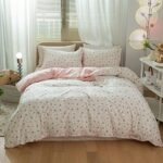 Girl Floral Duvet Cover Twin Pink White Flower Print Bedding Sets Garden Style Floral Comforter Cotton Aesthetic Cover Chic Floral Bedroom Collection 1 Duvet Cover with 2 Pillowcases
