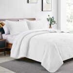 Love’s cabin King Size Quilt Set White Bedspreads – Soft Bed Summer Quilt Lightweight Microfiber – Modern Style Coin Pattern Coverlet for All Season – 3 Piece (1 Quilt, 2 Pillow Shams)