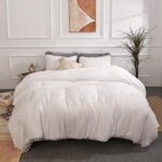 YIRDDEO White Comforter Set California King 3pcs Boho Ball Pom Pom Bedding, Aesthetic White Comforter Cal King Size Bed Set Beige White Bedding Set for Women Men (1 Comforter 2 Pillowcases)