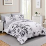 Luxudecor Floral Comforter Set Queen Size 7 Piece, Black Flower Bed in a Bag, Elegant Ink Comforter Bedding Set for All Season (Ink, 90″x90″)