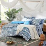 CASAAGUSTO Queen Comforter Set, 8 Pieces Blue Boho Comforter Set, Microfiber Cozy Bohomian Bedding Set with Decor Pillow, Lightweight Breathable for All Seasons