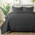 HYLEORY Quilt Set Full/Queen Size – Soft Lightweight Quilts Summer Quilted Bedspreads – Reversible Coverlet Bedding Set for All Season 3 Piece (1 Quilt, 2 Pillow Shams) – Dark Grey