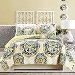 Grand Linen 3-Piece Fine Printed Quilt Set Reversible Bedspread Coverlet (California) Cal King Size Bed Cover (Black, White, Yellow, Grey)