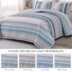 WONGS BEDDING Boho Quilt Set King Size, Light Blue Bohemian 3 Pieces Quilt Sets, Lightweight Summer Bedspread Coverlet Bedding Set for All Season (104″x90″)